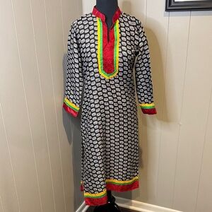 Crafthouse Women’s Colorful Black & White Tunic/Kurta with Red & Yellow Accents